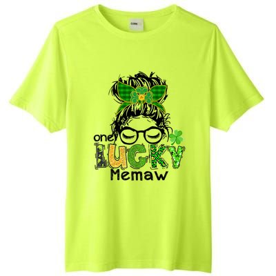 One Lucky Memaw Messy Bun Leopard St Patricks Day Meaningful Gift Tall Fusion ChromaSoft Performance T-Shirt