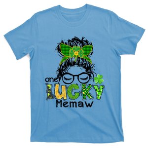 One Lucky Memaw Messy Bun Leopard St Patricks Day Meaningful Gift T-Shirt