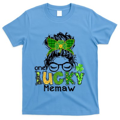 One Lucky Memaw Messy Bun Leopard St Patricks Day Meaningful Gift T-Shirt