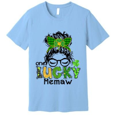 One Lucky Memaw Messy Bun Leopard St Patricks Day Meaningful Gift Premium T-Shirt