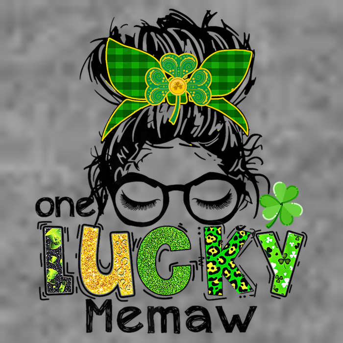 One Lucky Memaw Messy Bun Leopard St Patricks Day Meaningful Gift 7-Panel Snapback Hat