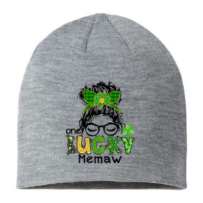 One Lucky Memaw Messy Bun Leopard St Patricks Day Meaningful Gift Sustainable Beanie