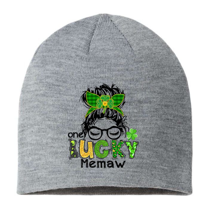 One Lucky Memaw Messy Bun Leopard St Patricks Day Meaningful Gift Sustainable Beanie