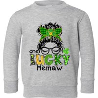 One Lucky Memaw Messy Bun Leopard St Patricks Day Meaningful Gift Toddler Sweatshirt