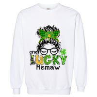 One Lucky Memaw Messy Bun Leopard St Patricks Day Meaningful Gift Garment-Dyed Sweatshirt