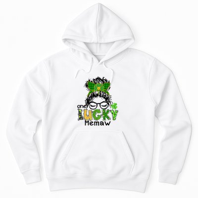 One Lucky Memaw Messy Bun Leopard St Patricks Day Meaningful Gift Hoodie