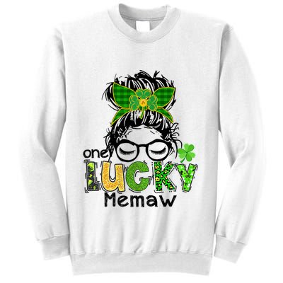 One Lucky Memaw Messy Bun Leopard St Patricks Day Meaningful Gift Sweatshirt