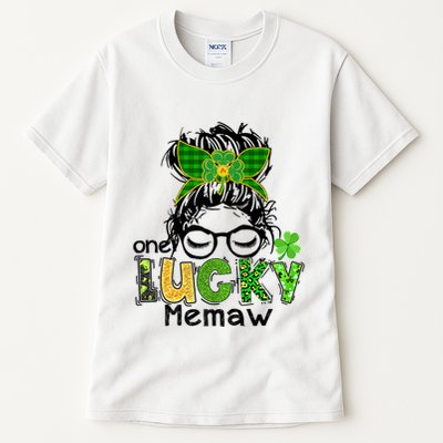 One Lucky Memaw Messy Bun Leopard St Patricks Day Meaningful Gift Tall T-Shirt