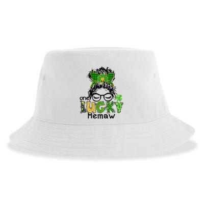 One Lucky Memaw Messy Bun Leopard St Patricks Day Meaningful Gift Sustainable Bucket Hat