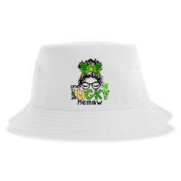 One Lucky Memaw Messy Bun Leopard St Patricks Day Meaningful Gift Sustainable Bucket Hat