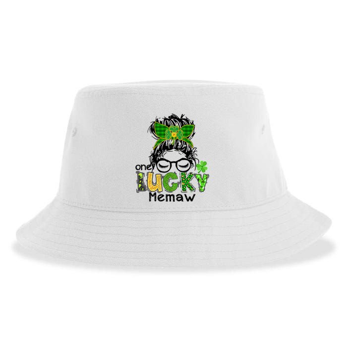 One Lucky Memaw Messy Bun Leopard St Patricks Day Meaningful Gift Sustainable Bucket Hat