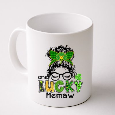 One Lucky Memaw Messy Bun Leopard St Patricks Day Meaningful Gift Mug