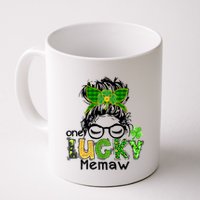 One Lucky Memaw Messy Bun Leopard St Patricks Day Meaningful Gift Mug