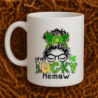 One Lucky Memaw Messy Bun Leopard St Patricks Day Meaningful Gift Mug
