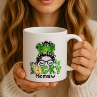 One Lucky Memaw Messy Bun Leopard St Patricks Day Meaningful Gift Mug