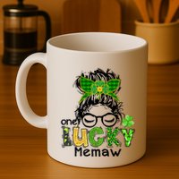 One Lucky Memaw Messy Bun Leopard St Patricks Day Meaningful Gift Mug