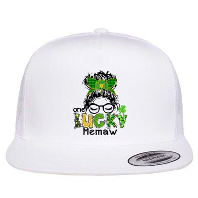 One Lucky Memaw Messy Bun Leopard St Patricks Day Meaningful Gift Flatbill Hat