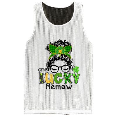 One Lucky Memaw Messy Bun Leopard St Patricks Day Meaningful Gift Mesh Reversible Basketball Jersey Tank