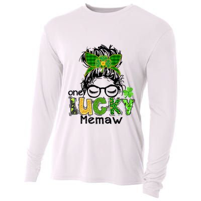 One Lucky Memaw Messy Bun Leopard St Patricks Day Meaningful Gift Cooling Performance Long Sleeve Crew