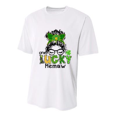 One Lucky Memaw Messy Bun Leopard St Patricks Day Meaningful Gift Youth Performance Sprint T-Shirt