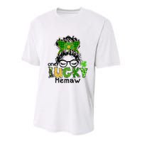 One Lucky Memaw Messy Bun Leopard St Patricks Day Meaningful Gift Youth Performance Sprint T-Shirt