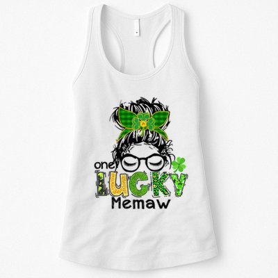 One Lucky Memaw Messy Bun Leopard St Patricks Day Meaningful Gift Womens Tank Top