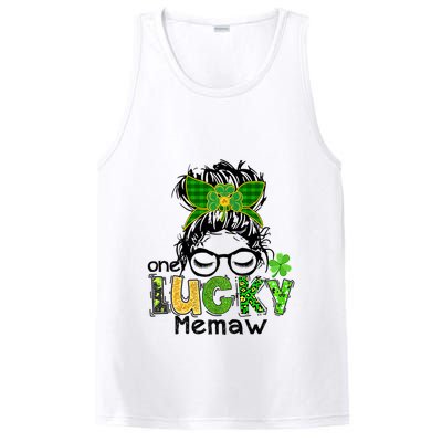 One Lucky Memaw Messy Bun Leopard St Patricks Day Meaningful Gift PosiCharge Competitor Tank