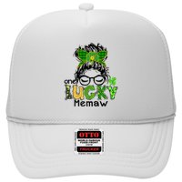 One Lucky Memaw Messy Bun Leopard St Patricks Day Meaningful Gift Hat