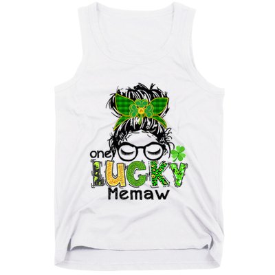 One Lucky Memaw Messy Bun Leopard St Patricks Day Meaningful Gift Tank Top