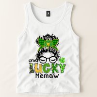One Lucky Memaw Messy Bun Leopard St Patricks Day Meaningful Gift Tank Top