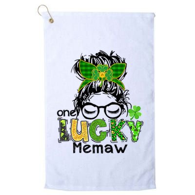 One Lucky Memaw Messy Bun Leopard St Patricks Day Meaningful Gift Golf Towel