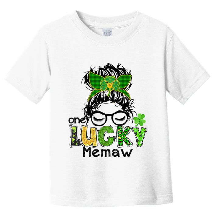 One Lucky Memaw Messy Bun Leopard St Patricks Day Meaningful Gift Toddler T-Shirt