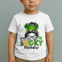 One Lucky Memaw Messy Bun Leopard St Patricks Day Meaningful Gift Toddler T-Shirt