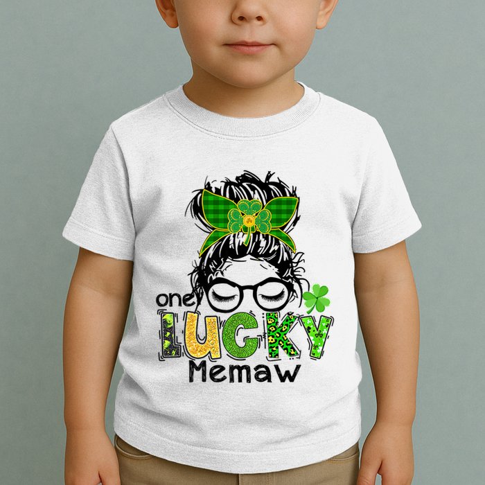 One Lucky Memaw Messy Bun Leopard St Patricks Day Meaningful Gift Toddler T-Shirt