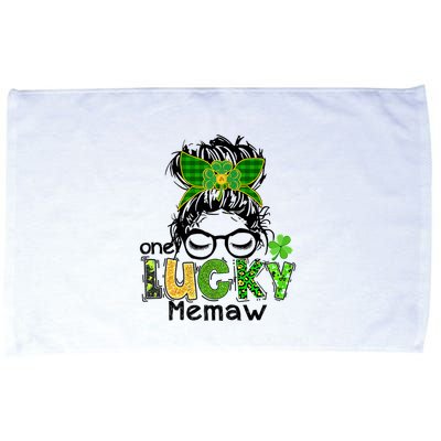 One Lucky Memaw Messy Bun Leopard St Patricks Day Meaningful Gift Microfiber Hand Towel