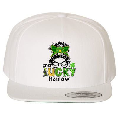 One Lucky Memaw Messy Bun Leopard St Patricks Day Meaningful Gift Wool Snapback Cap