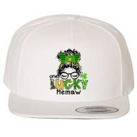 One Lucky Memaw Messy Bun Leopard St Patricks Day Meaningful Gift Wool Snapback Cap