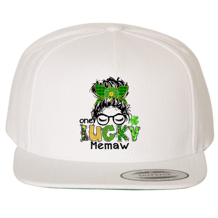 One Lucky Memaw Messy Bun Leopard St Patricks Day Meaningful Gift Wool Snapback Cap