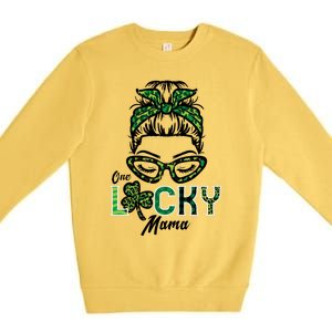 One Lucky Mama Hairbun Saint Paddy St Patricks Day Mom Gift Premium Crewneck Sweatshirt