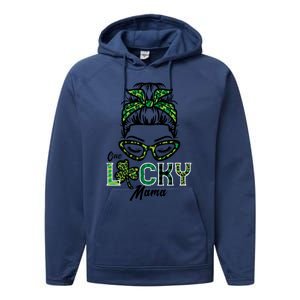 One Lucky Mama Hairbun Saint Paddy St Patricks Day Mom Gift Performance Fleece Hoodie