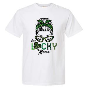 One Lucky Mama Hairbun Saint Paddy St Patricks Day Mom Gift Garment-Dyed Heavyweight T-Shirt