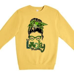 One Lucky Mama Messy Bun St Patricks Day Cute Gift Premium Crewneck Sweatshirt