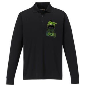 One Lucky Mama Messy Bun St Patricks Day Cute Gift Performance Long Sleeve Polo