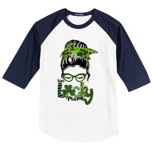 One Lucky Mama Messy Bun St Patricks Day Cute Gift Baseball Sleeve Shirt