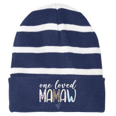 One Loved Mamaw Mothers Day Cute Striped Beanie with Solid Band