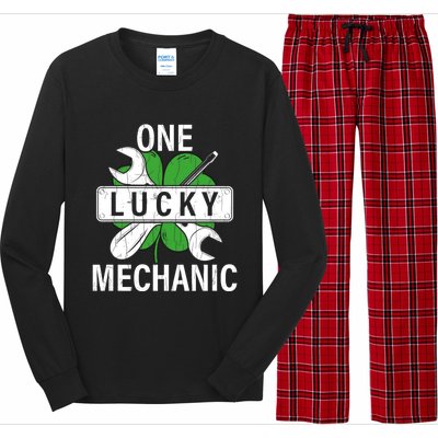 One Lucky Mechanic Funny Saint Patricks Day Graphic Gift Long Sleeve Pajama Set