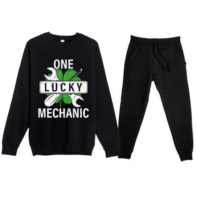 One Lucky Mechanic Funny Saint Patricks Day Graphic Gift Premium Crewneck Sweatsuit Set