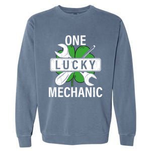 One Lucky Mechanic Funny Saint Patricks Day Graphic Gift Garment-Dyed Sweatshirt