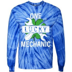 One Lucky Mechanic Funny Saint Patricks Day Graphic Gift Tie-Dye Long Sleeve Shirt