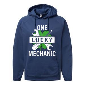 One Lucky Mechanic Funny Saint Patricks Day Graphic Gift Performance Fleece Hoodie